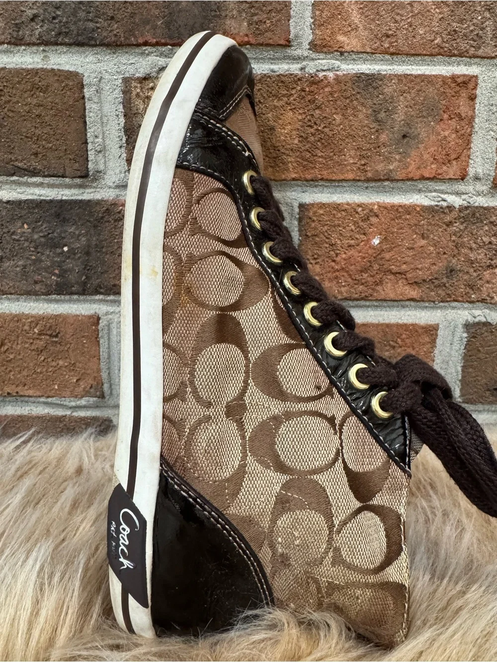 Coach Brown Signature High-Top Lace-up Sneakers Sz 7.5B